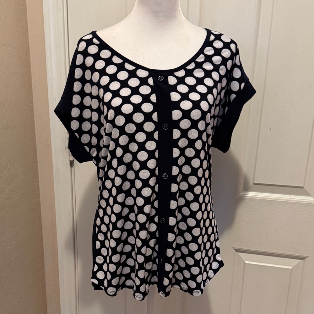 Black and White Polka Dot Button-Front Women's Top